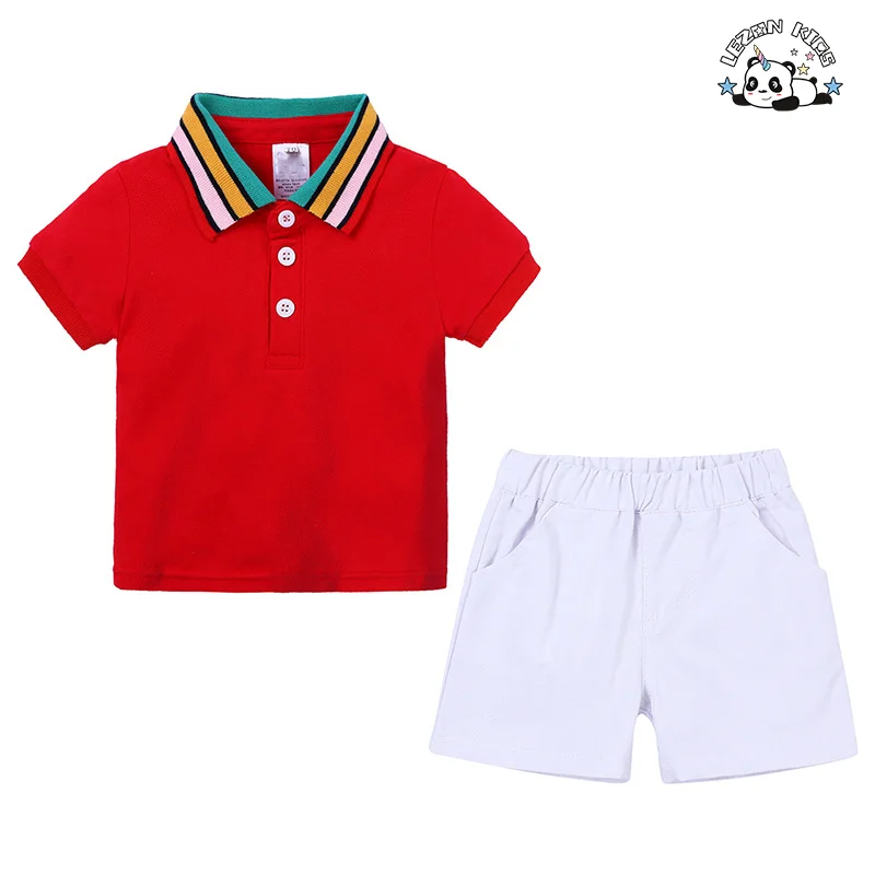 LEZONKIDS - Camisa Polo Manga Curta Arco-Íris Personalizada OEM Inovações Verão Conjunto de Roupas Casuais para Meninos